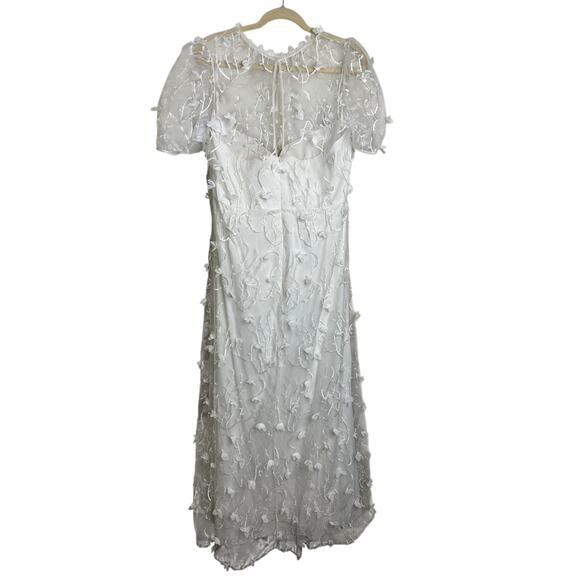 Dessy Collection NWT White 3D Floral Embroidered Puff Sleeve Maxi Dress 24W - Picture 4 of 8